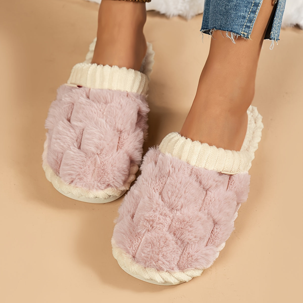 Cozy Winter Fuzzy Slippers - Soft, Warm, and Comfortable Closed-Toe Shoes for Indoor Bedroom Use - Plush Slip-On Design with Gentle Grip Sole