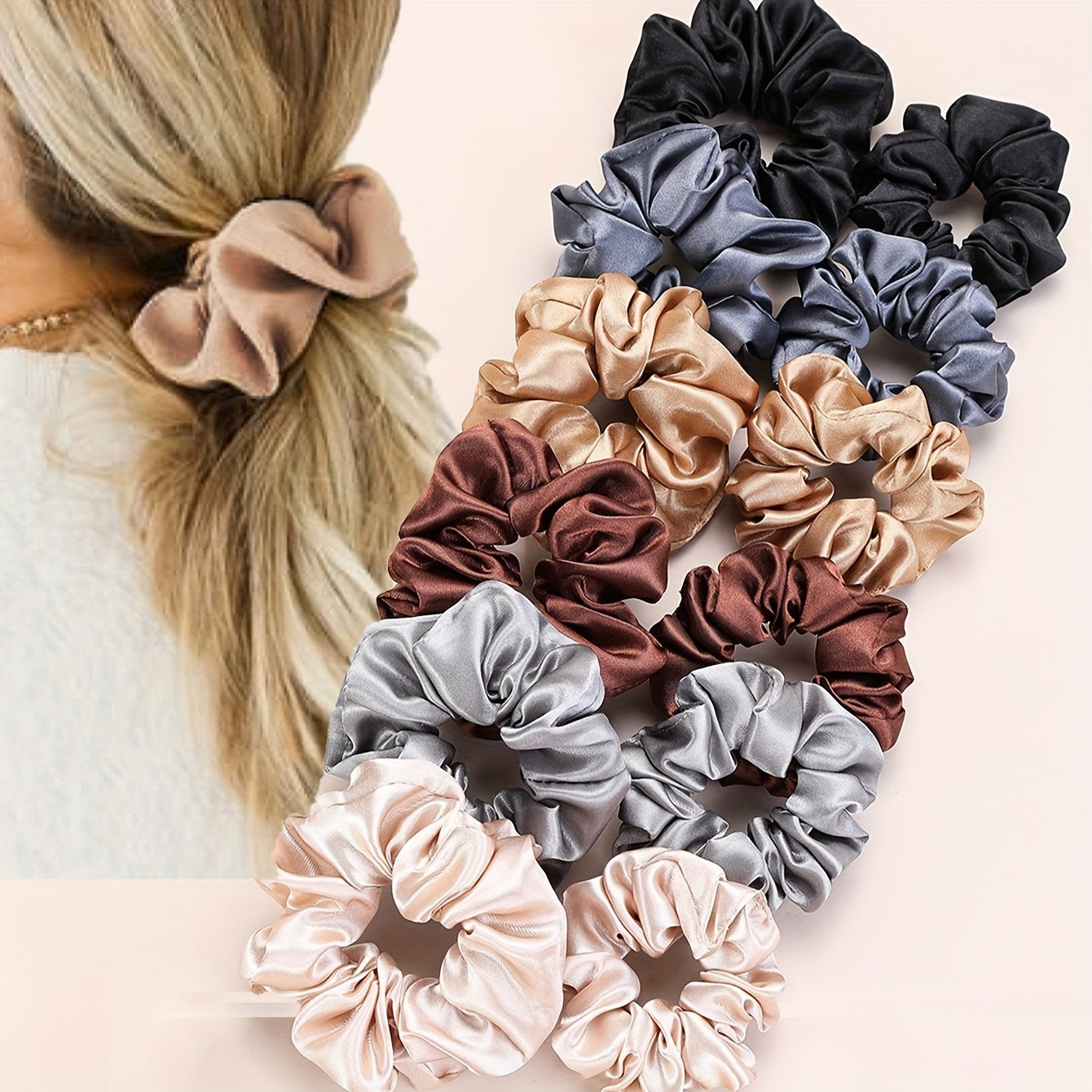 12pcs Satin Scrunchies Set - Soft, Stretchy Hair Ties for Women | Solid Colors, Versatile & Comfortable | Perfect for Parties & Travel