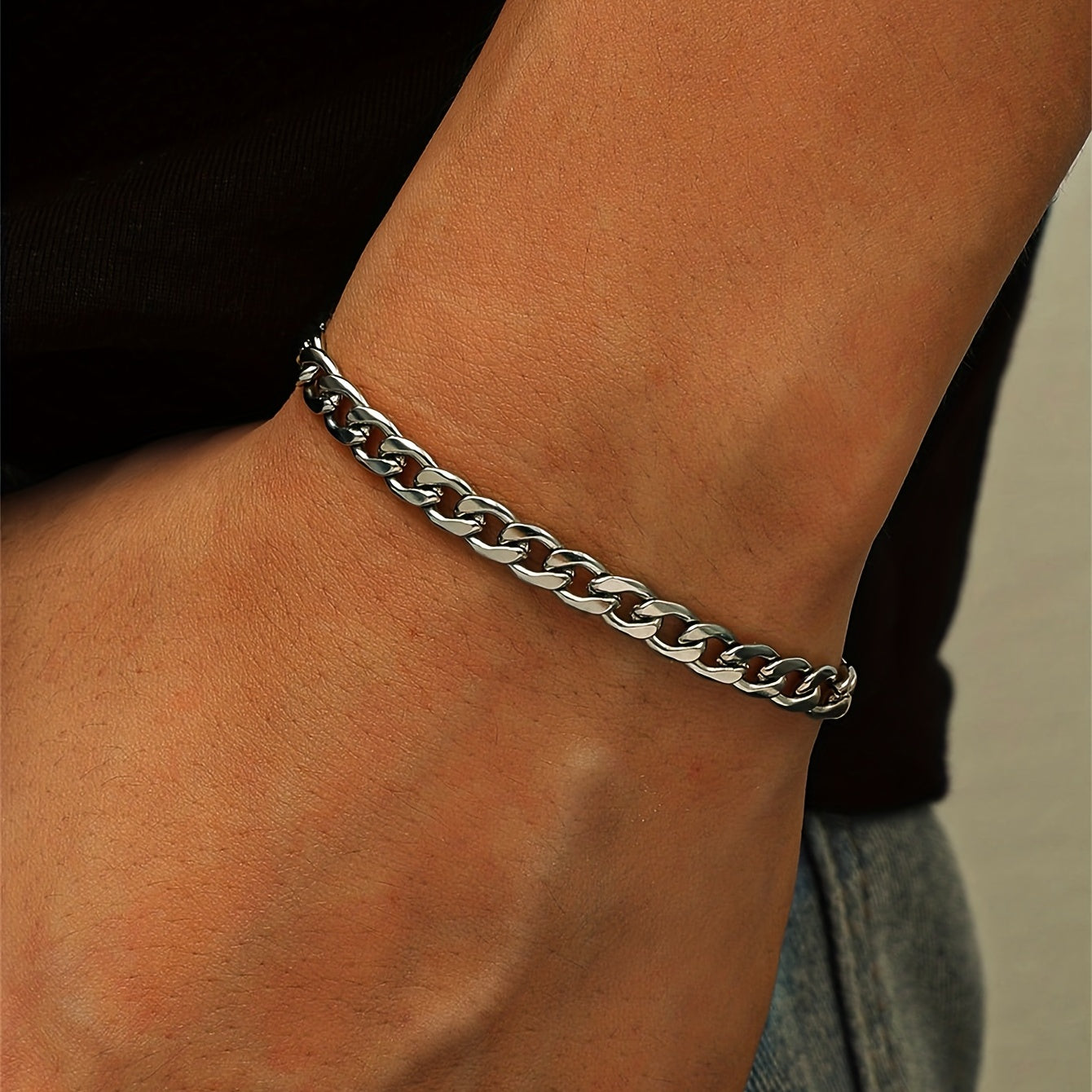 1pc Men's Minimalist Stainless Steel Chain Bracelet Hip Hop Jewelry