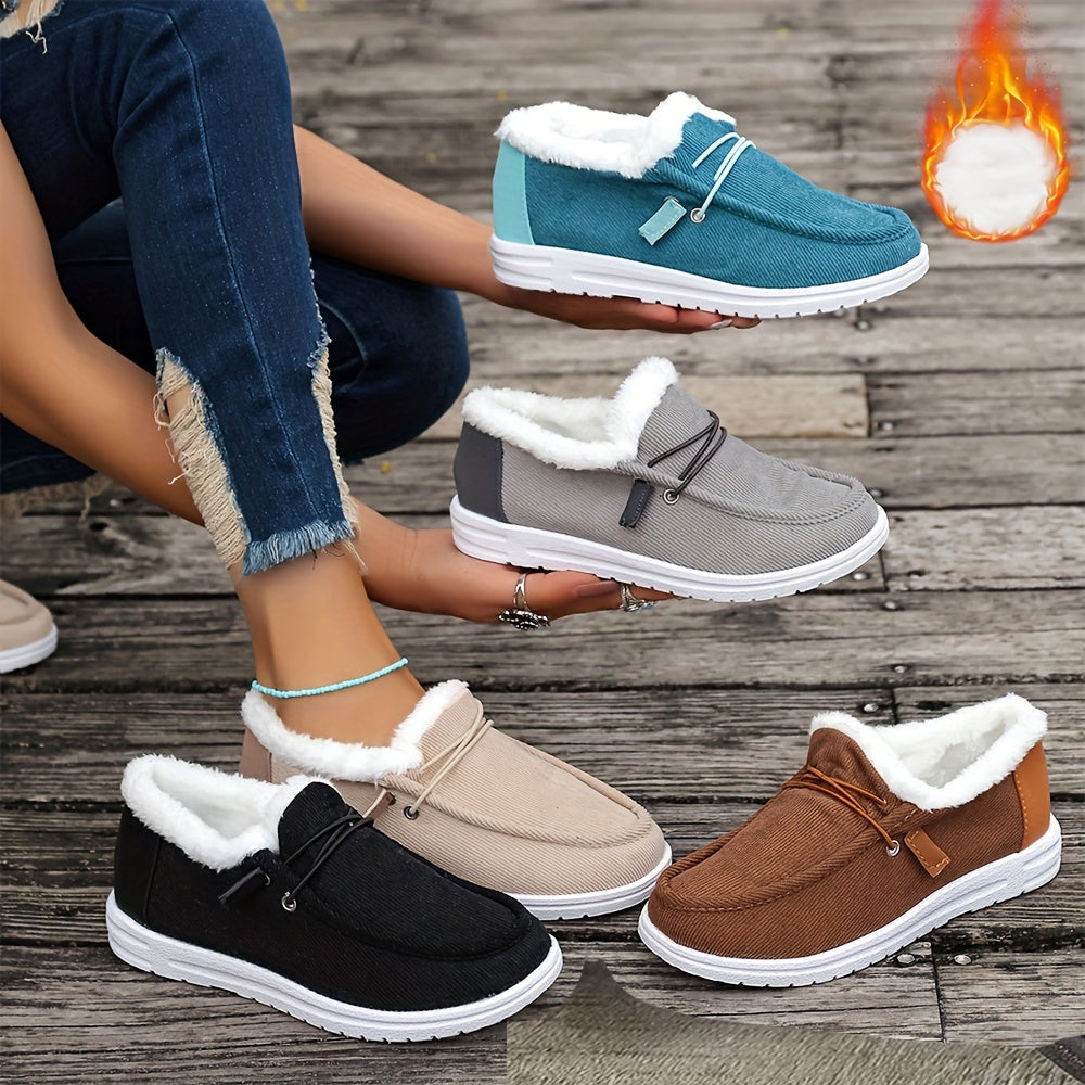 Lightweight Women's Casual Loafers, Simple Flat Lace Up Plush Lined Outdoor Low Top Sneakers