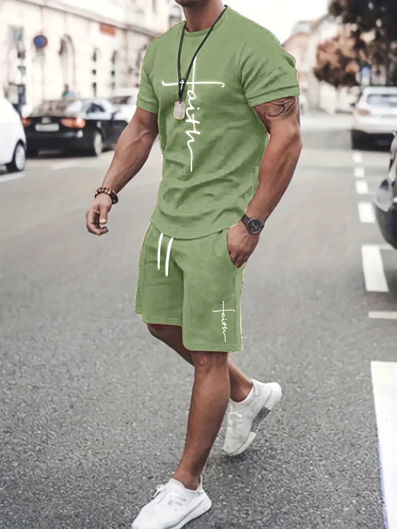 Men's Letter Print Short Sleeve Loungewear Set, Casual Crew Neck T-shirt & Shorts Pajamas, Teen Summer Tracksuit Set