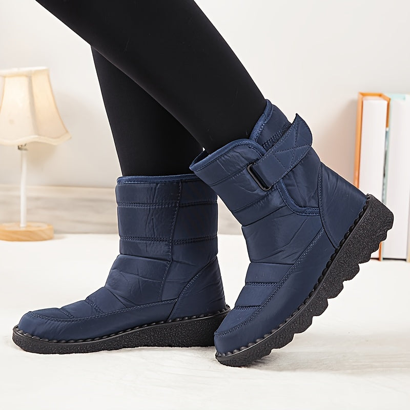 Non-slip Women's Round Toe Snow Boots with Faux Fur Liner, Mid Tube Winter Platform Outdoor Sneakers