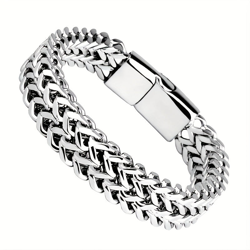 Men's Stainless Steel Braided Bracelet with Magnetic Clasp - Casual Style, No Plating