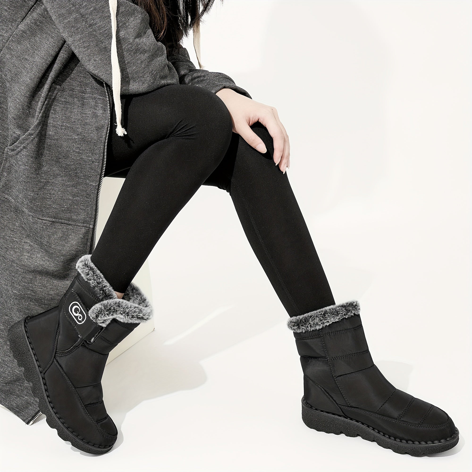 Women's Warm Solid Color Boots, Fashion Plush Lined Winter Boots, Women's Comfortable Boots