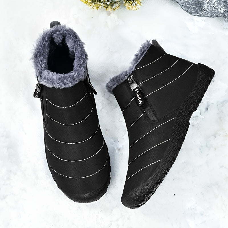 Windproof And Sand Proof Double Zipper Snow Boots, Outdoor Warm Cotton Shoes, Women's Shoes In Large Size, Soft And Comfortable