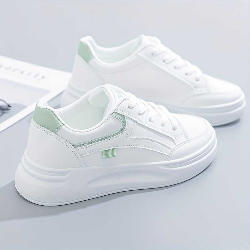 Women's Platform Skate Shoes, Versatile Height Increasing Lace Up Low Top Shoes, Outdoor Walking White Shoes plus size