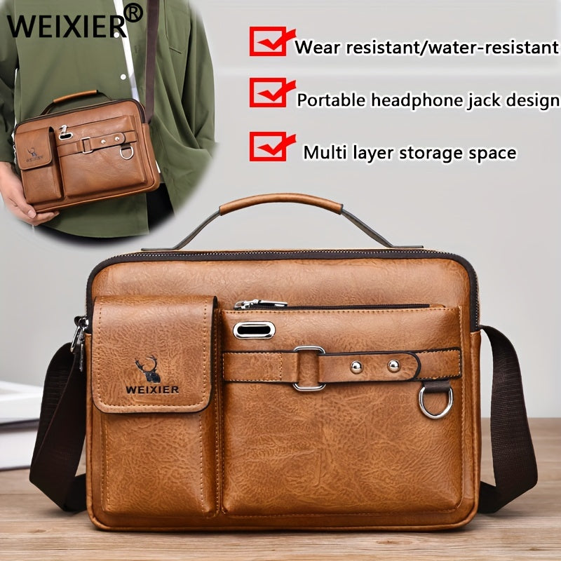 [WEIXIER] Men's PU Material Crossbody Bag Men's Business Crossbody Bag Portable Shoulder Bag Casual Bag Men's Bag Gift For Father/Anniversary