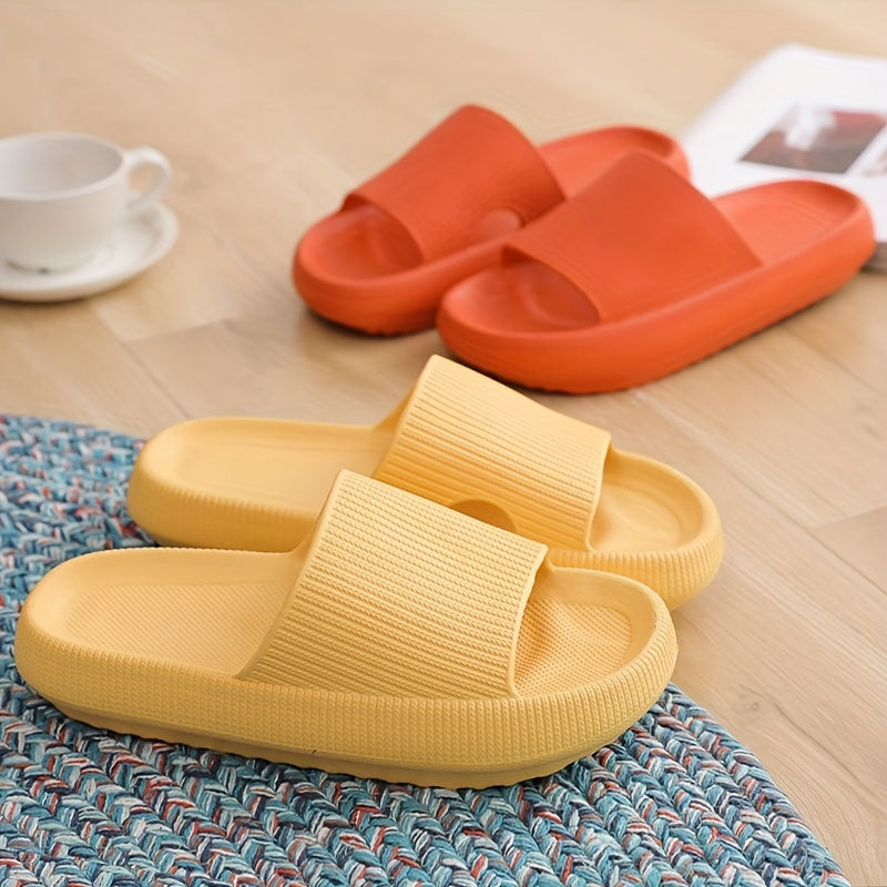 Women's Solid Color Slides, Casual Soft Sole Pillow Slides, Women's Quick-Drying Shower Slides