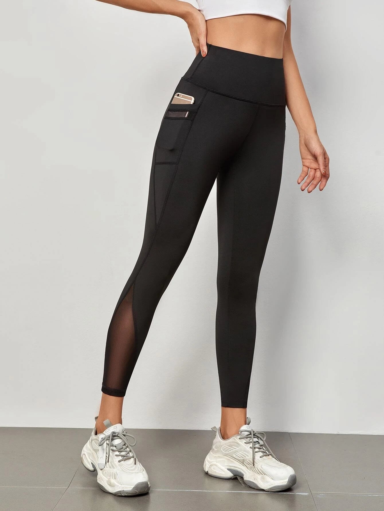 Women's Activewear: Mesh Stitching Yoga Leggings With High Waist Side Pockets For Fitness & Gym Sports