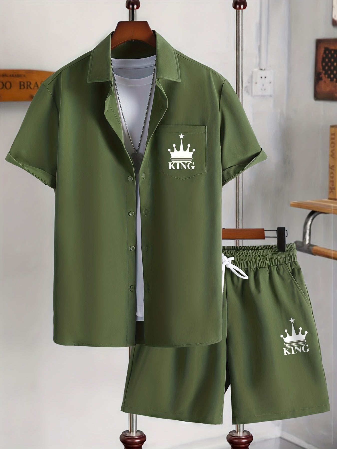 Stylish 'KING' Crown Print Men's 2-Piece Set