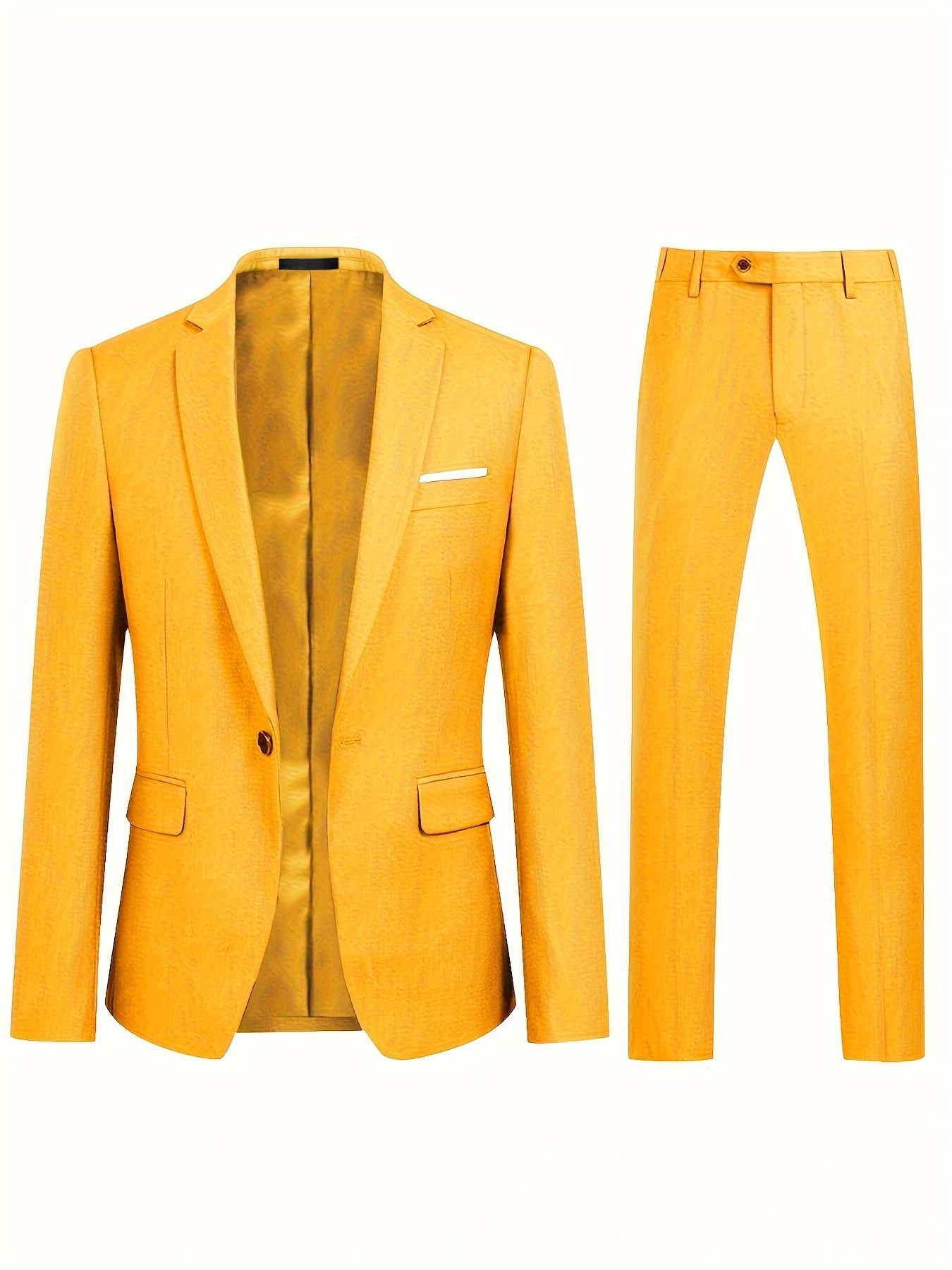 2pcs/set Solid Suits, Men's One Button Lapel Blazer & Pants, Business Suit For Formal Occasions