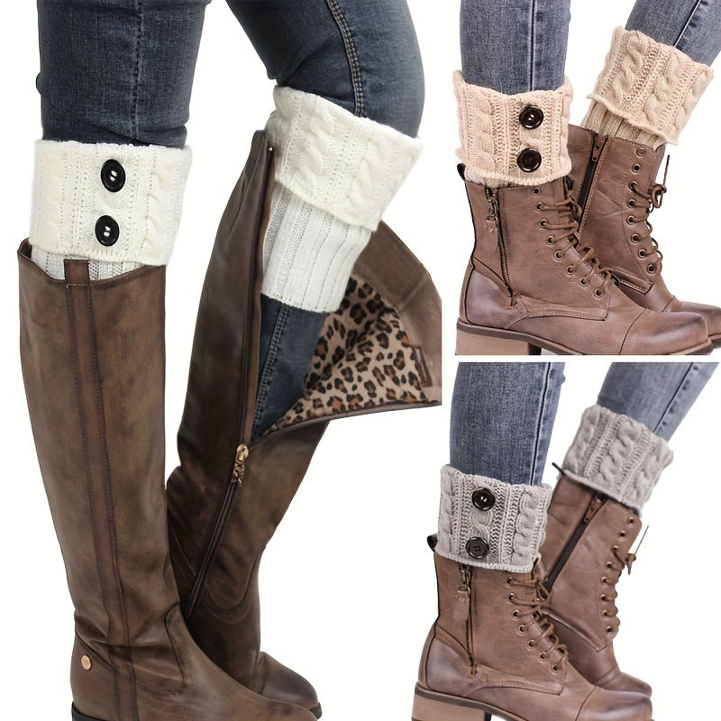 Button Detail Leg Warmers, Crochet Knitted Boot Leg Warmers Socks, Women's Stockings & Hosiery