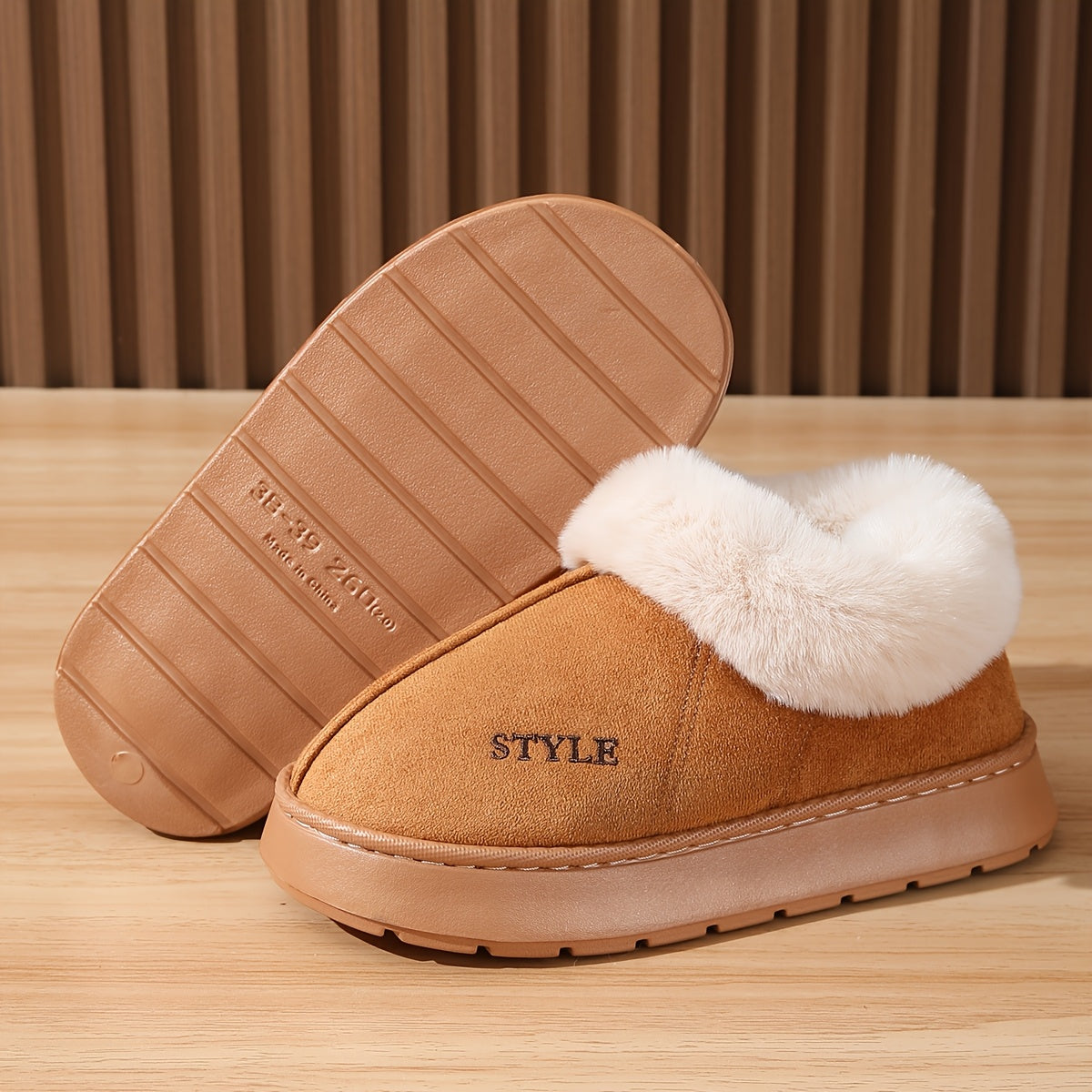 Cozy Fleece-Lined Women’s Slippers - Indoor Casual Slip-Ons with EVA Sole, Fabric Upper, and All-Season Comfort.