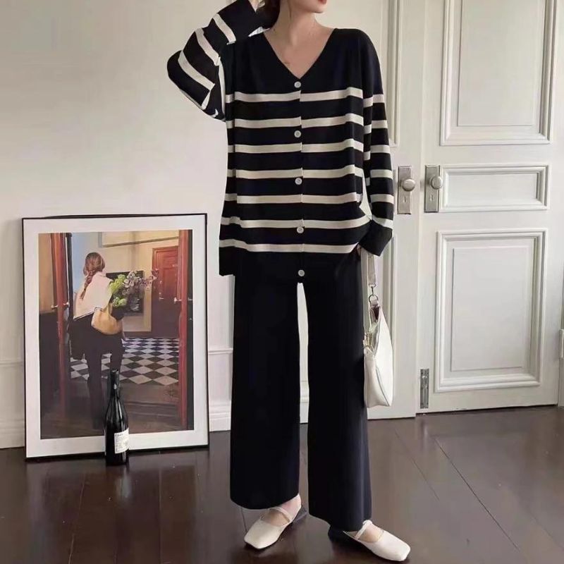 Women's Long Sleeve Sweater + Wide Leg Pants 2 Piece Sets