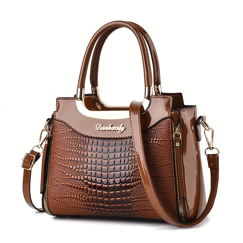 Trendy Crocodile Pattern Tote Bag, Multi-pocket Shoulder Bag, Perfect Handbag For Commuting