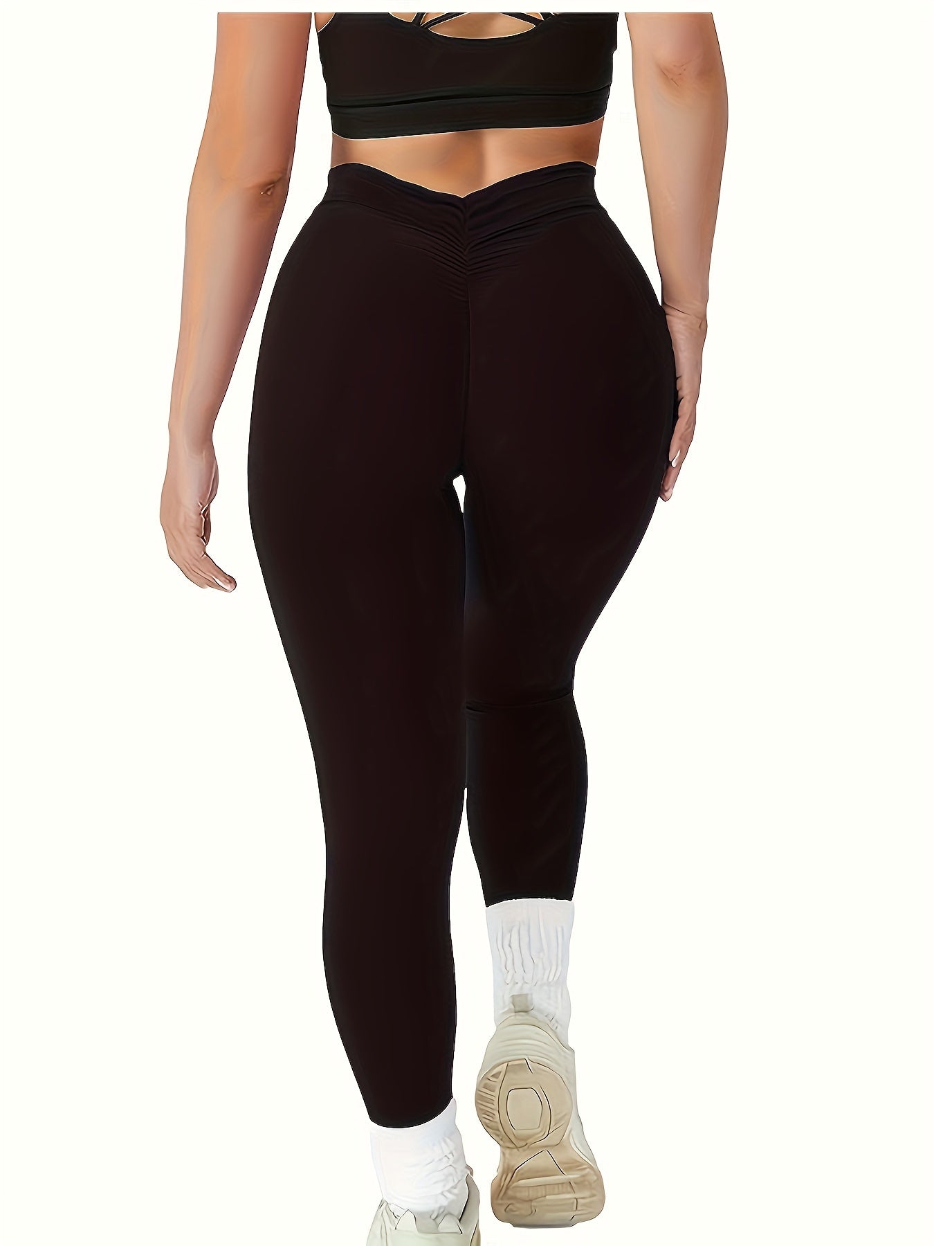 V-Cut Waist Back Yoga Leggings, High Waist Butt Lifting Stretchy Slim Fit Yoga Pants, Women's Activewear