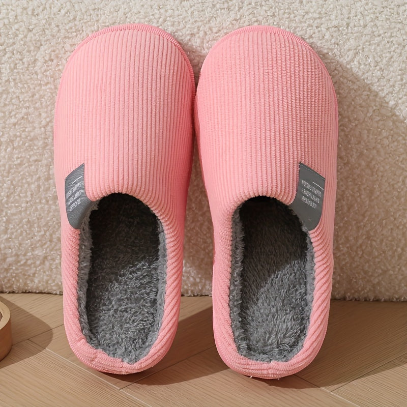 Winter Plush Lined House Slippers, Solid Color Soft Sole Closed Toe Fuzzy Shoes, Cozy & Warm Home Slippers