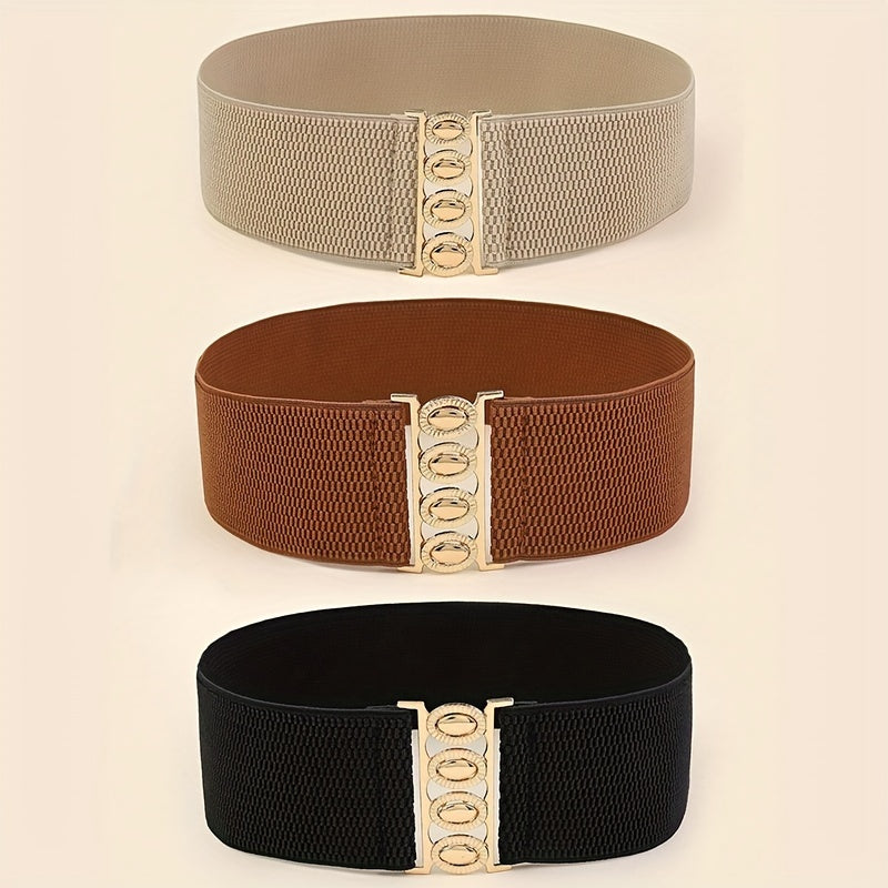 3pcs/set Trendy Wide Belts Simple Solid Color Elastic Girdles Classic Coat Dress Belts For Women