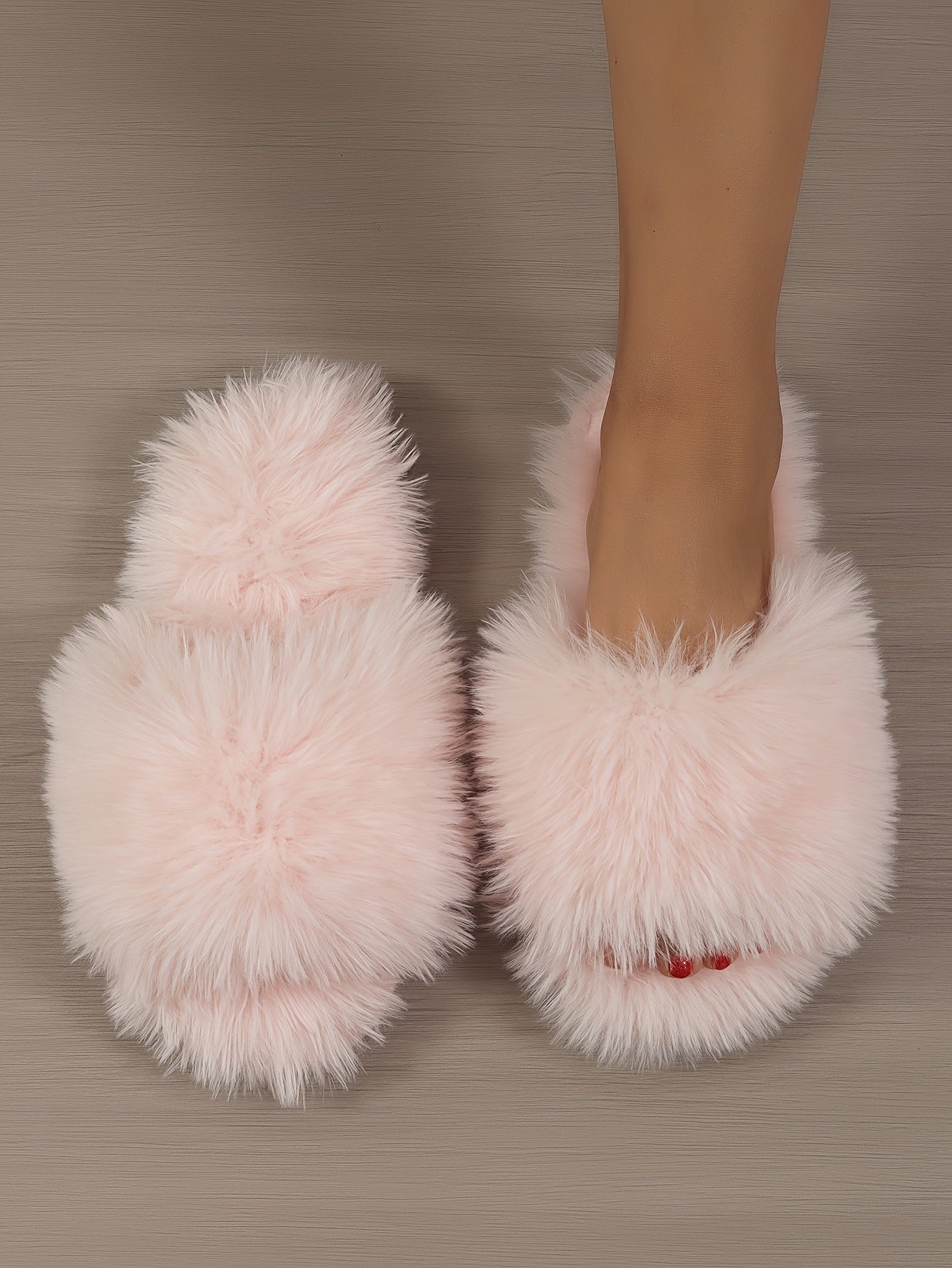 Women's Fluffy Furry Winter Slippers, Solid Color Open Toe Soft Flat Shoes, Cozy & Warm Home Floor Slippers