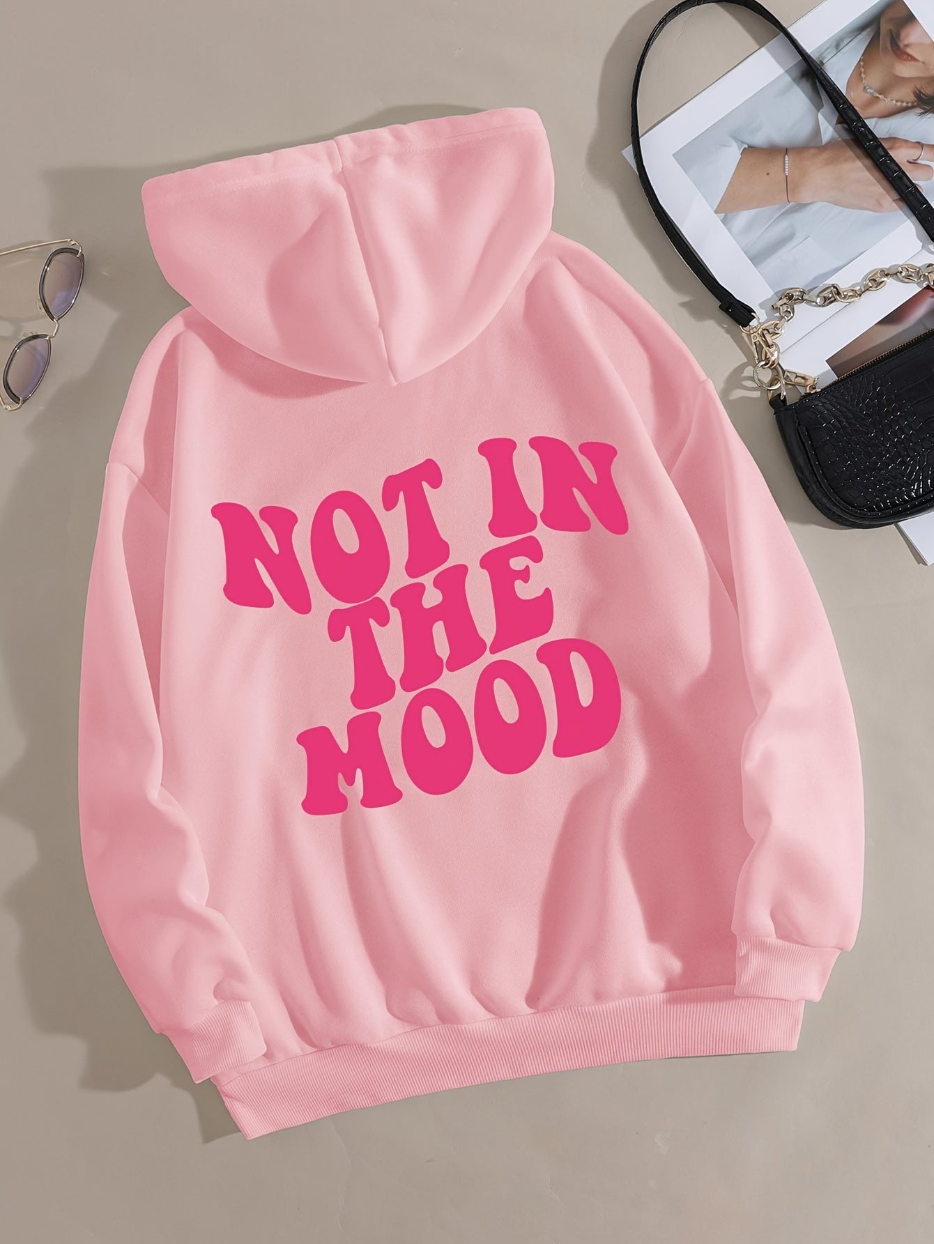 Casual Letter Print Hoodie, Drawstring Hooded Pocket Fashion Loose Fall & Winter Sweatshirt, Women's Clothing