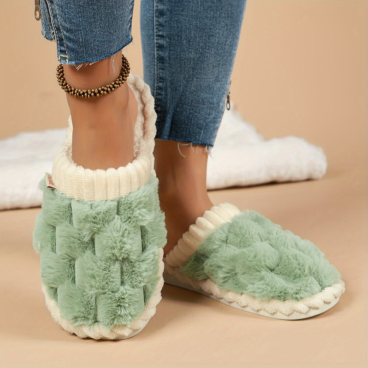 Cozy Winter Fuzzy Slippers - Soft, Warm, and Comfortable Closed-Toe Shoes for Indoor Bedroom Use - Plush Slip-On Design with Gentle Grip Sole