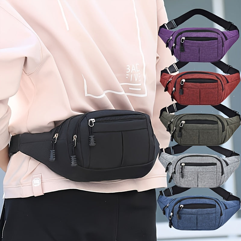 Black Simple Waist Bag - Fashionable Fanny Pack, Lightweight Crossbody Bag with Multi-Layer Design for Phones, Cards, and Money for Men & Women.