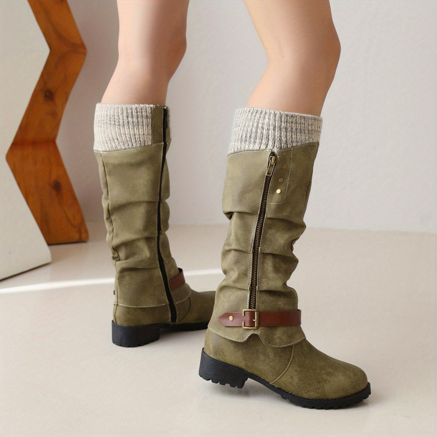 Thick-soled Waterproof Wedge Heel Muck Boots with Full Side Zipper, Women's Combat Footwear