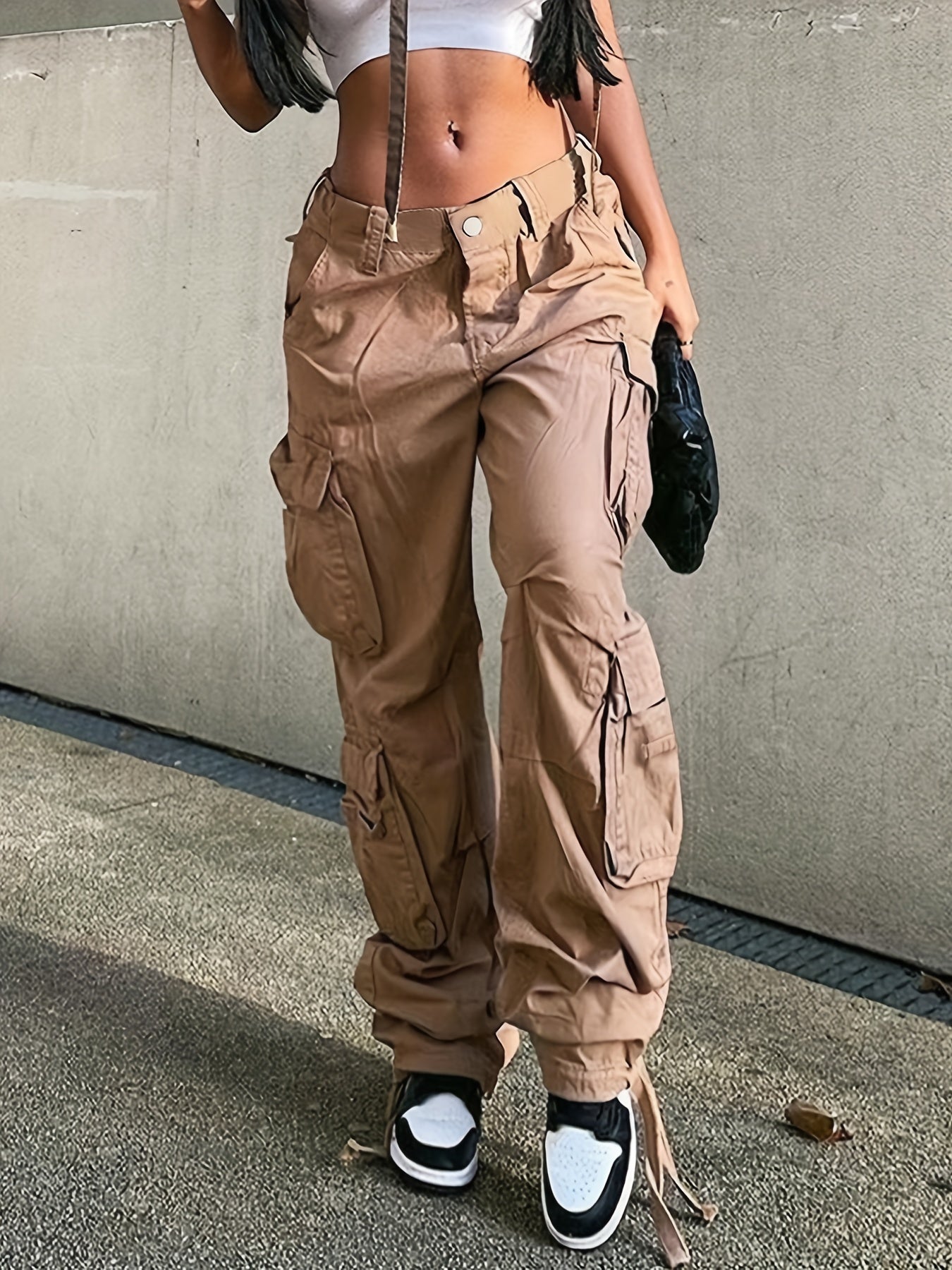 Wide Legs Baggy Cargo Pants With Flap Pockets, Girl's Y2K Style Jeans, Y2K Kpop Vintage Style Women's Clothing & Denim