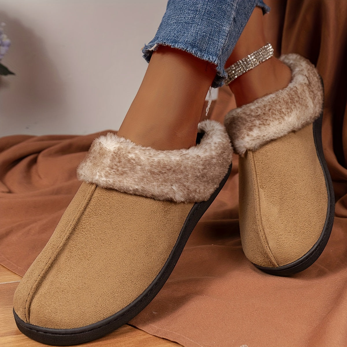 CozyPlus Slippers - Ultra-Soft Plush Lining, Non-Slip Flat Sole, Warm Closed-Toe Winter Shoes for Home.