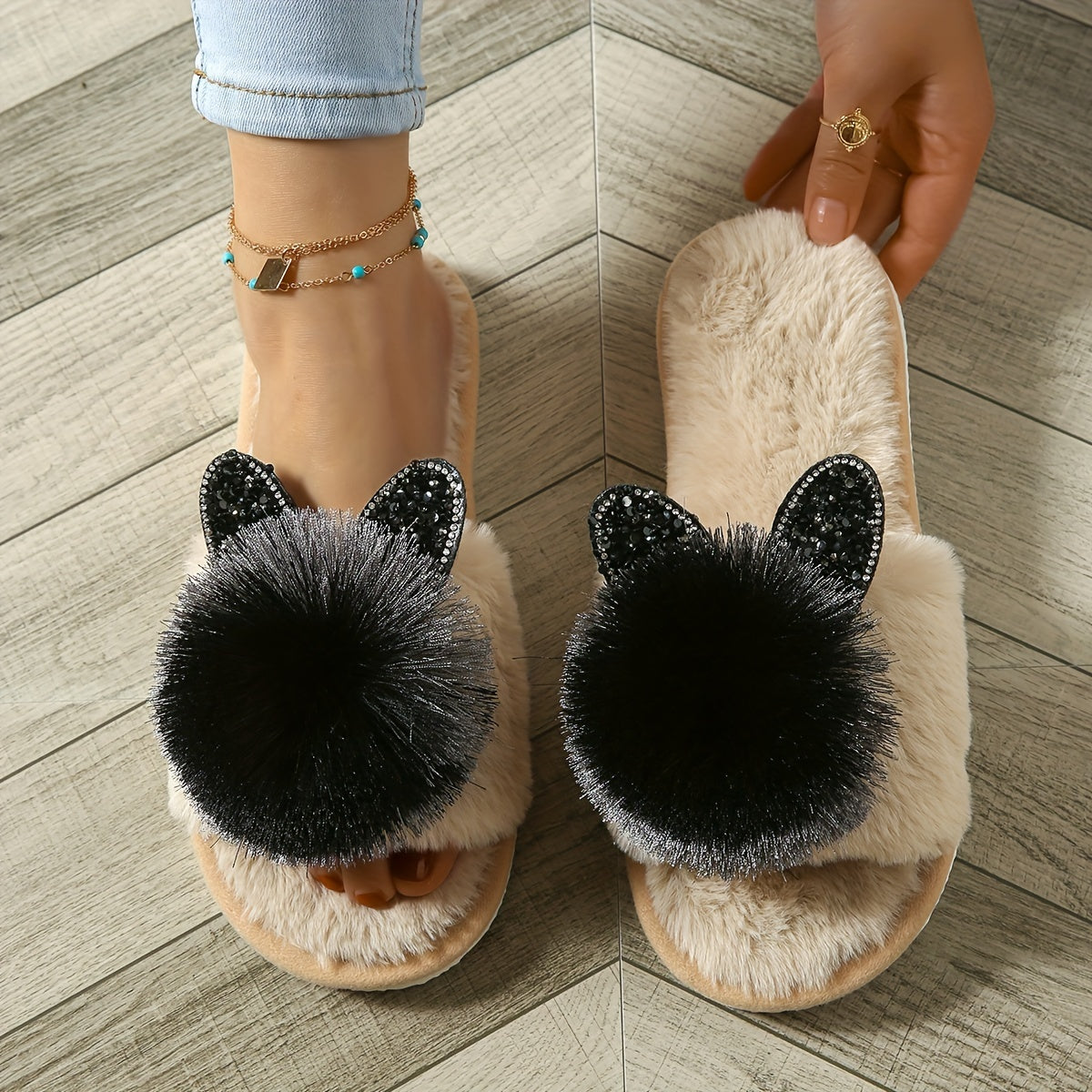 Cozy Cartoon Women's Slippers - All-Season Plush Indoor Shoes with Soft EVA Sole, Machine Washable