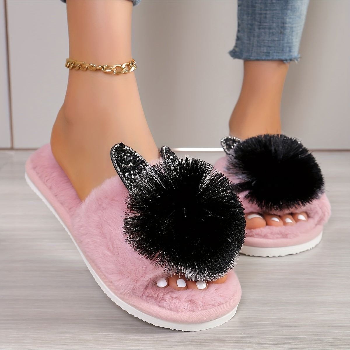 Cozy Cartoon Women's Slippers - All-Season Plush Indoor Shoes with Soft EVA Sole, Machine Washable