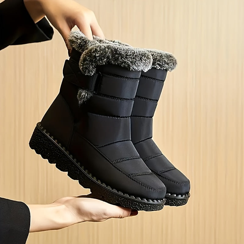 Women's Winter Fleece Snow Boots, Fur Lined Warm Ankle Boots, Winter Outdoor Booties