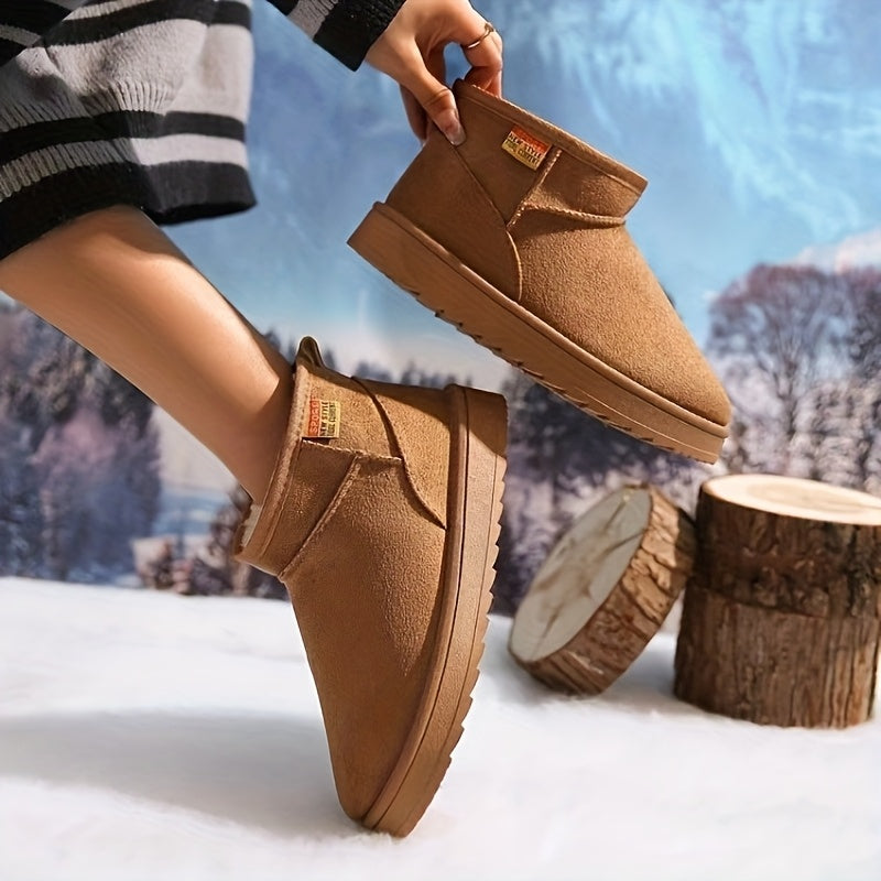 Women's Slip-On Snow Boots - Cozy, Thick Sole, Versatile Short Ankle Style in Solid Color