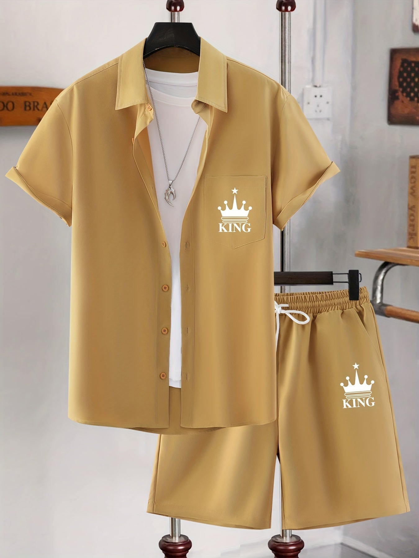 Stylish 'KING' Crown Print Men's 2-Piece Set