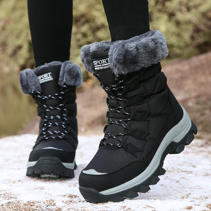 Warm Fleece Lined Women's Winter Mid Calf Boots, Anti-slip Outdoor Hiking Boots, Lace-up Snow Boots