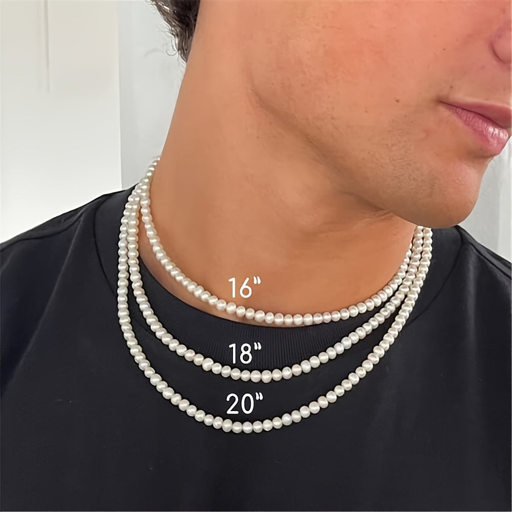 1pc White Faux Pearl Necklace For Men Fashion Beaded Collar Neck Decorative Chain Male Cool Jewelry Gift Pearl Necklace Faux Pearl, father's day gift