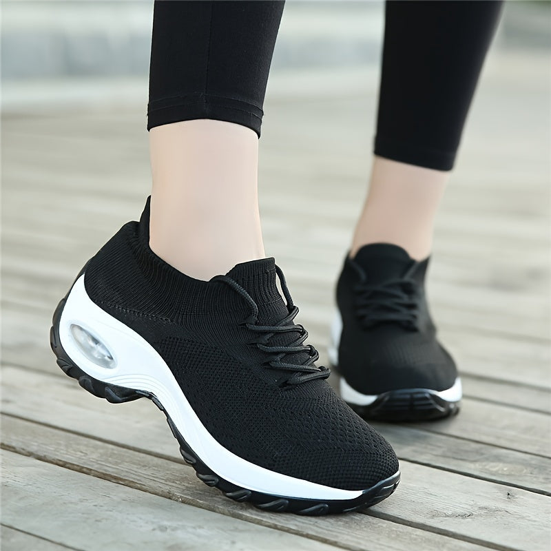 Ultra-Comfortable Women's Running Shoes - Breathable Knit Sneakers with Air Cushion Sole, Easy Laces for Fitness and Business Casual