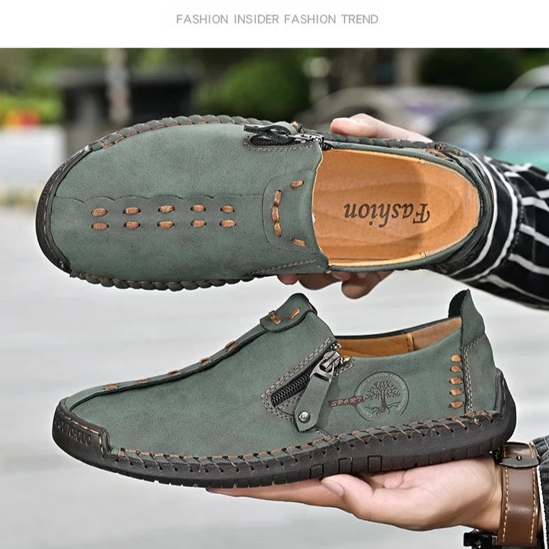 Men's Breathable Hand-Stitching Leather Slip-On Comfortable Shoes