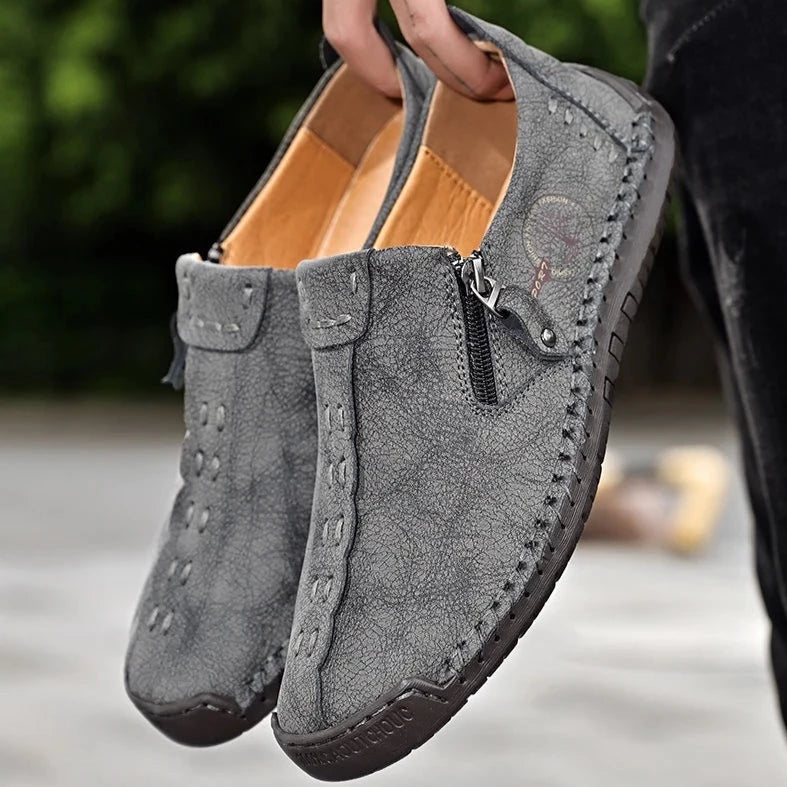 Men's Breathable Hand-Stitching Leather Slip-On Comfortable Shoes