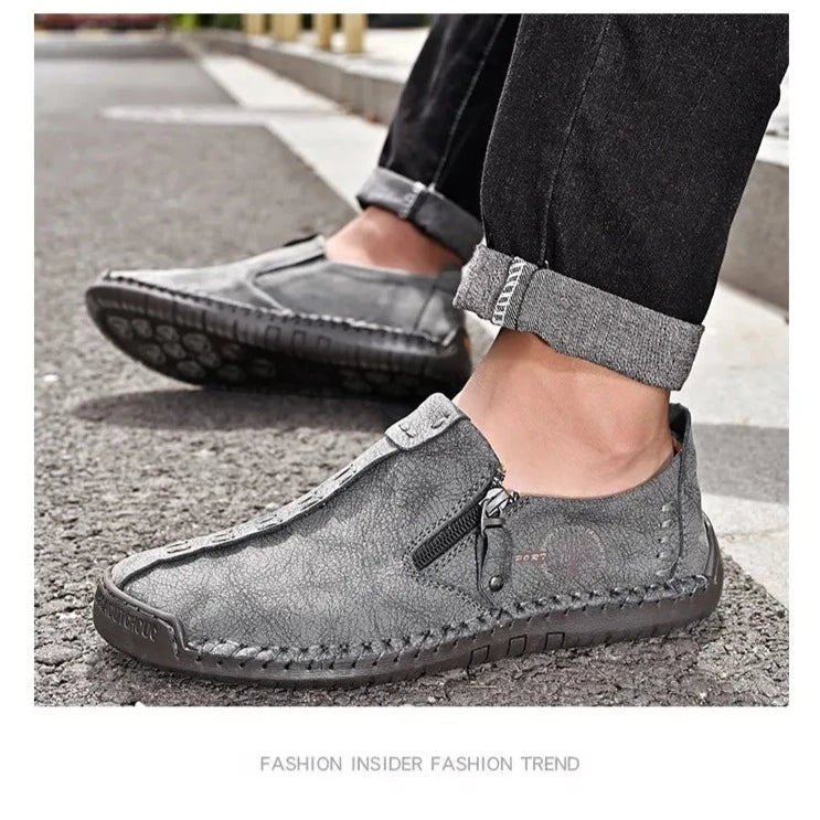 Men's Breathable Hand-Stitching Leather Slip-On Comfortable Shoes