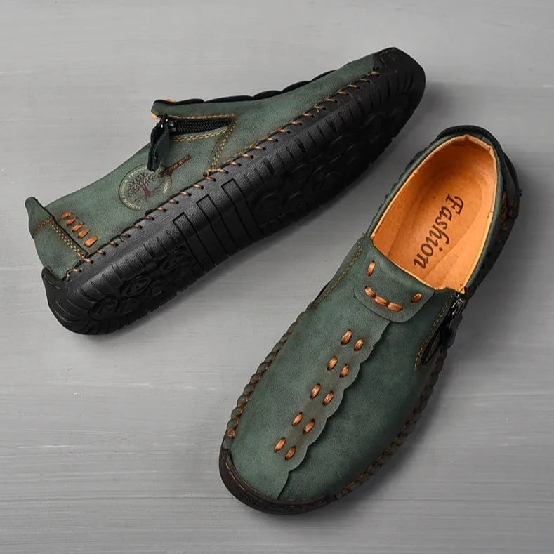 Men's Breathable Hand-Stitching Leather Slip-On Comfortable Shoes