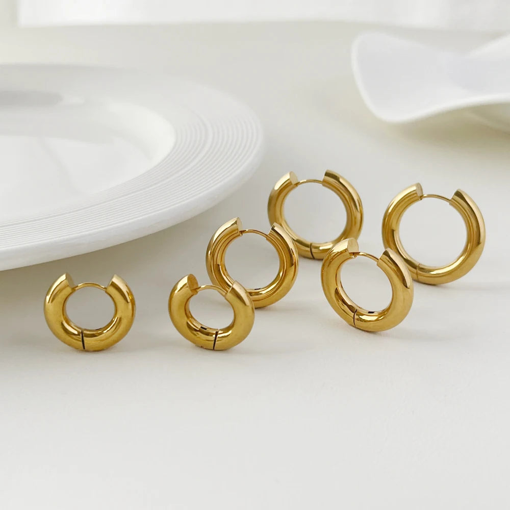 Women's 3 Sizes Minimalist Classic Round Hoop Earrings