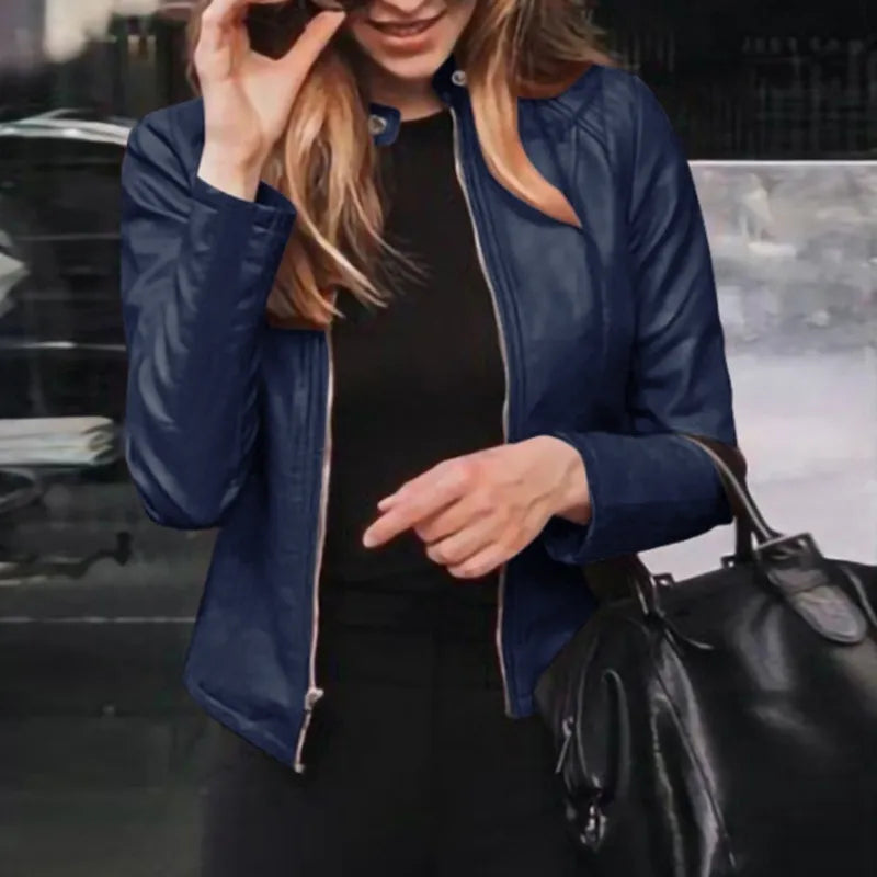 Women's Slim Fit Biker Faux Leather Zipper Jackets