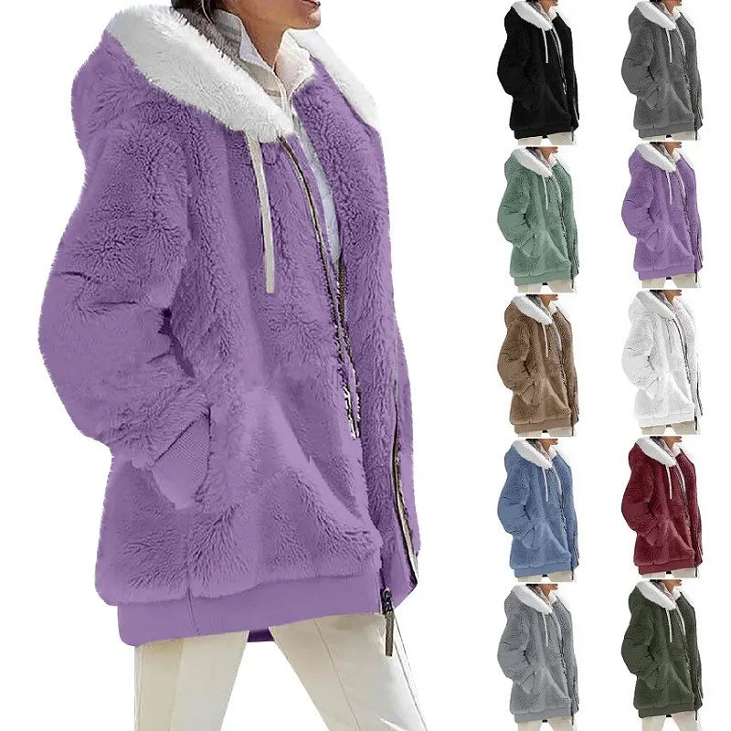 Women&#39;s Cashmere Warm Long Hooded with Zipper Coats