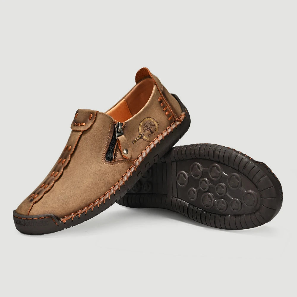 Men's Breathable Hand-Stitching Leather Slip-On Comfortable Shoes