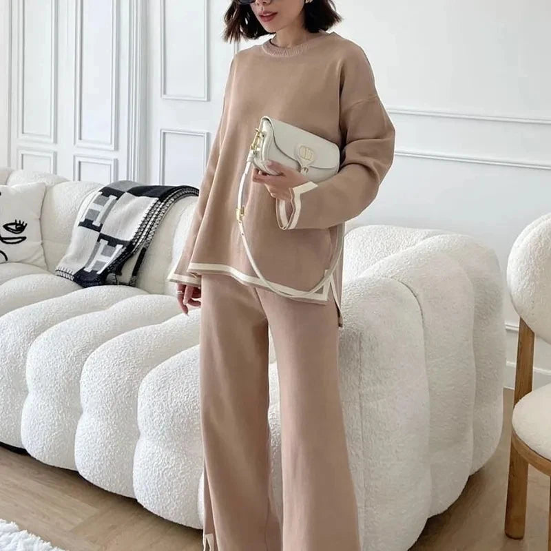 Women's Long Sleeve Sweater + Wide Leg Pants 2 Piece Sets