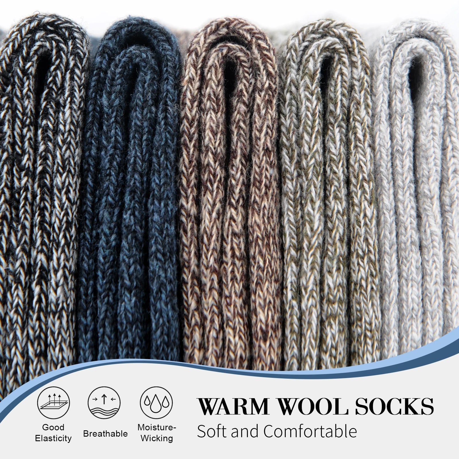 Men’s 5 Pairs Warm Wool Thick Cotton Socks