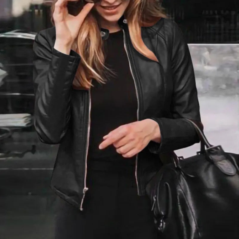 Women's Slim Fit Biker Faux Leather Zipper Jackets