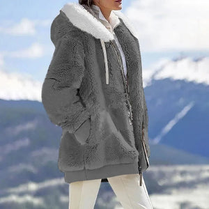 Women's Cashmere Warm Long Hooded with Zipper Coats
