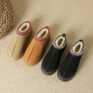 Women Lazy Leather Winter Warm Snow House Slipper Booties